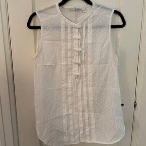 Lauren Conrad Sleeveless Blouse Women’s Medium White Pleated Bow Front Top Sheer